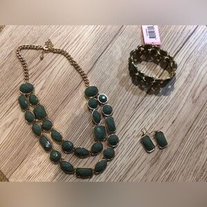 Elegant Greenish/Grey and Gold Jewelry Set